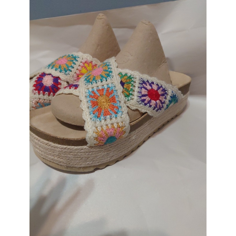 Dirty Laundry Womens Crocheted Granny Square Platform Sandal Natural Size 9. 5